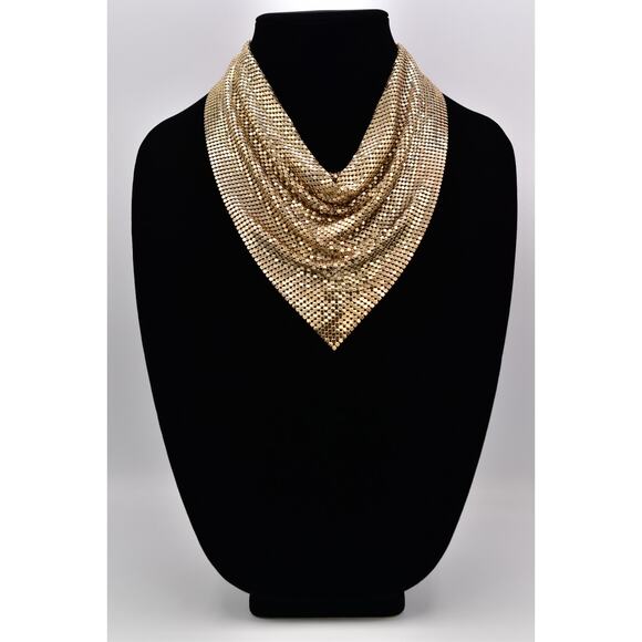 PA Vintage Mesh Chainmail Bib Choker Necklace Gold Chunky Signed 1990s BinBD - Picture 2 of 12